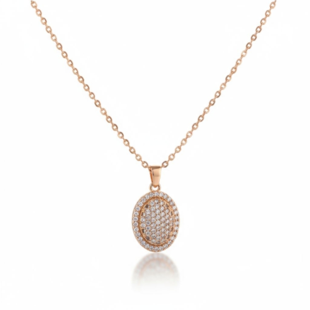 NWT Nikola Valenti Rose Gold Plated Pave Oval Necklace!!